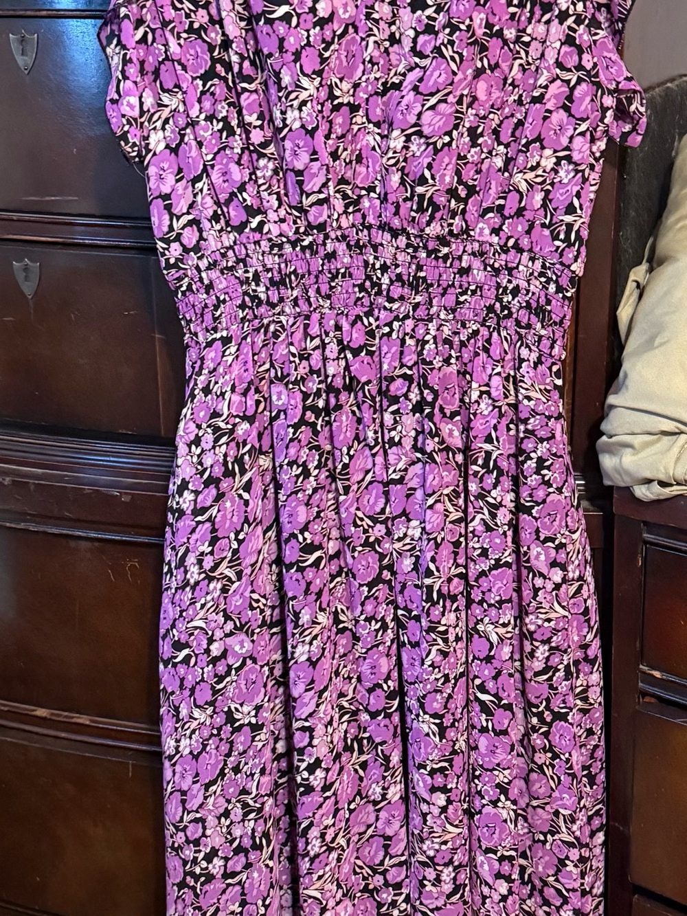 MELLODAY Purple Floral Smocked Casual Dress